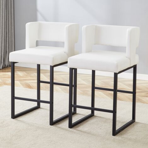 Lot 2 Tabourets Bar Style Nordique Moderne, Pieds Métal noir - Légers Confortables - Plusieurs Coloris - Blanc 48x53,3x91,4cm