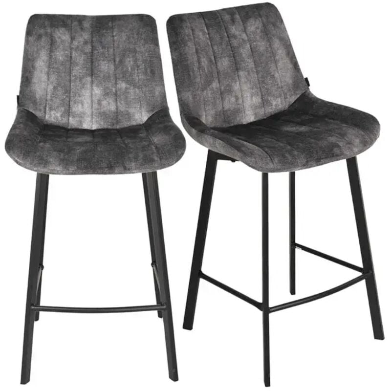 Meubletmoi - Lot 2 tabourets bar velours gris anthracite pieds métal noir – nany 2