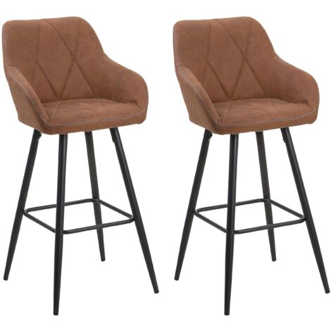 Lot 2 Tabourets Chaises de Bar Tapissés en Tissu Marron avec Pieds Noirs Design Tendance pour Cuisine ou Salle à Manger Rétro Glamour Beliani