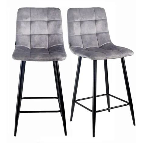 Lot 2 tabourets de bar en velours gris clair pieds métal – NAMI 2