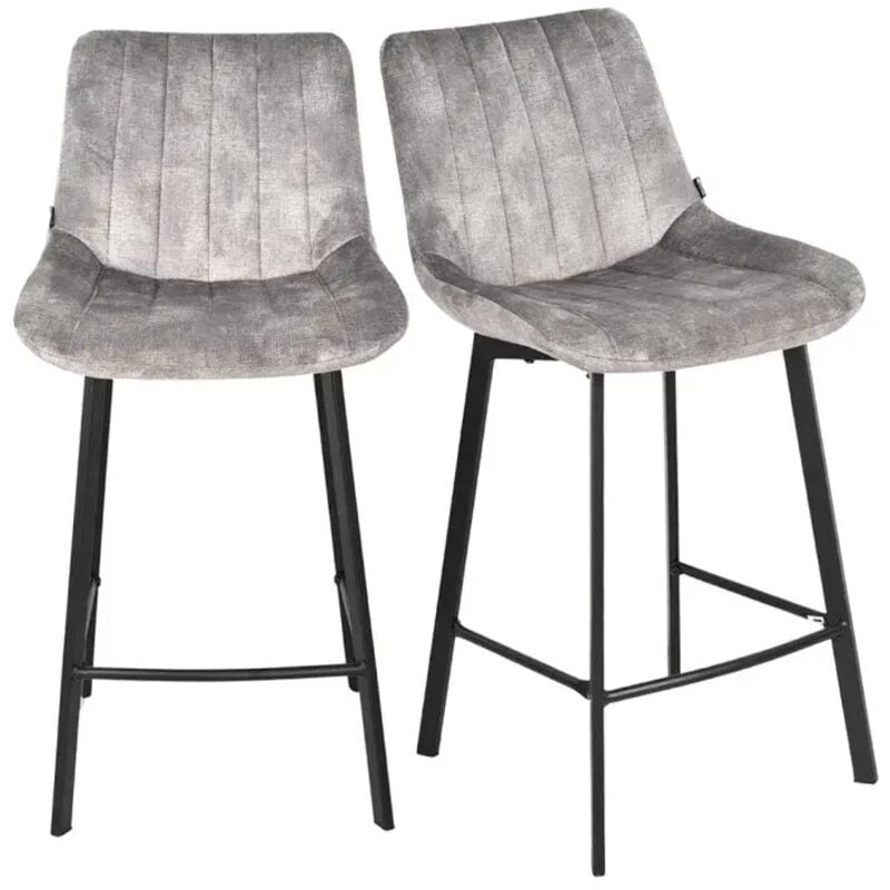 Meubletmoi - Lot 2 tabourets de bar en velours gris clair pieds métal noir – nany 2