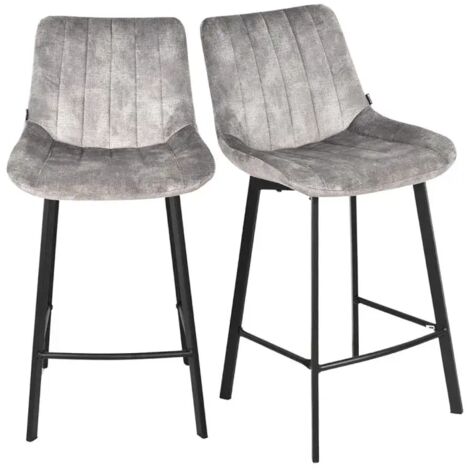 Lot 2 tabourets de bar en velours gris clair pieds métal noir – NANY 2