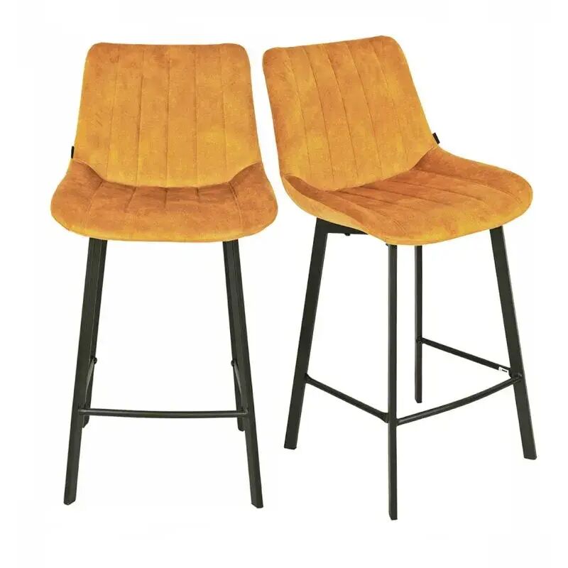 Lot 2 tabourets de bar en velours jaune et pieds métal noir – nany 2