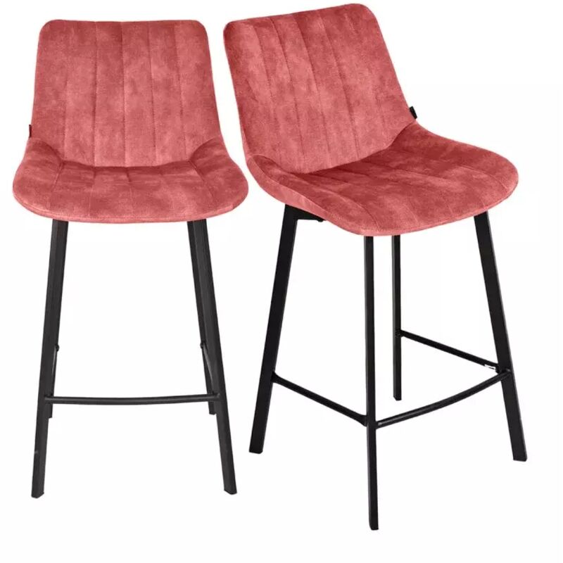 Lot 2 tabourets de bar en velours rose et pieds métal noir – nany 2
