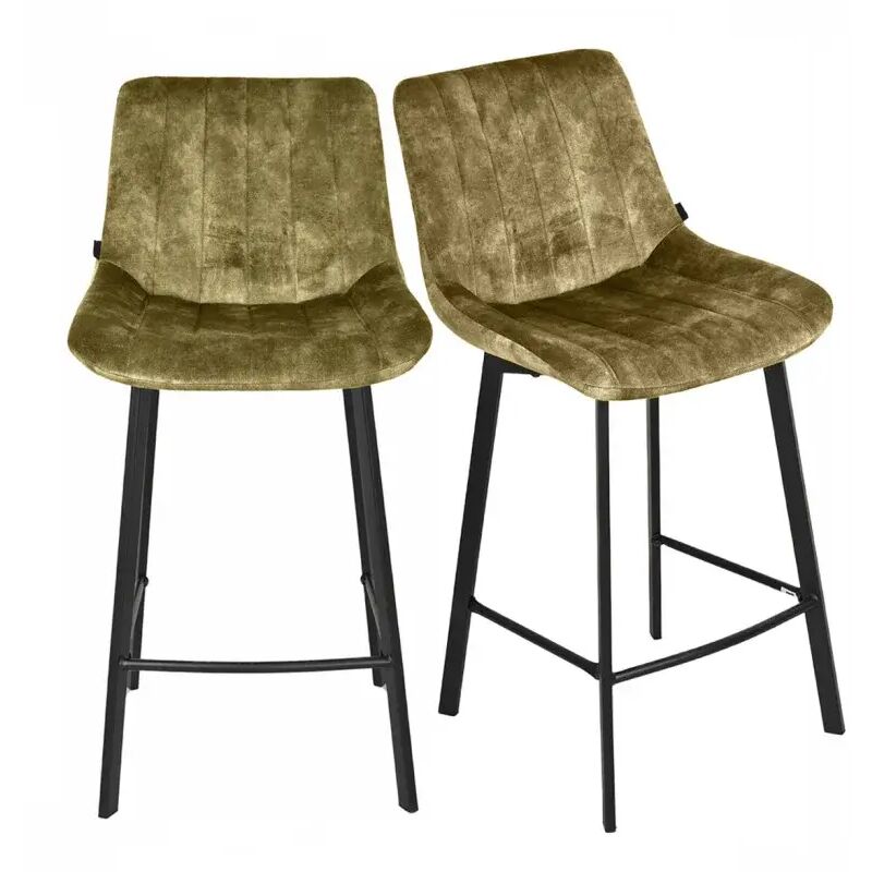 Lot 2 tabourets de bar en velours vert kaki pieds métal noir – NANY 2
