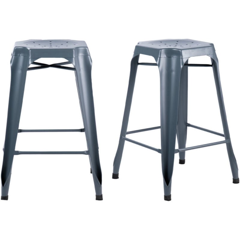 Meubletmoi - Lot 2 tabourets de bar H.65 cm métal gris et perforations - metalica