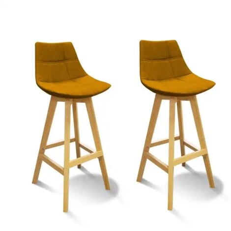 Lot 2 Tabourets de bar jaune style scandinave - WENDY - Jaune