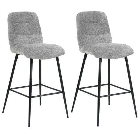 Lot 2 tabourets de bar rembourré tissu doux gris pied métal - JULIE