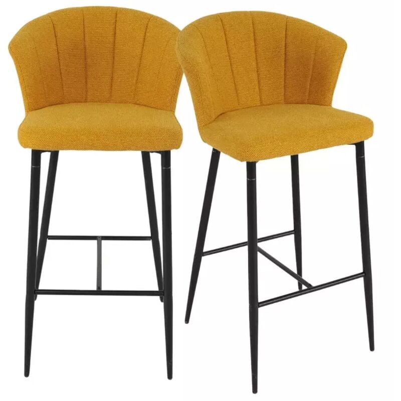 Meubletmoi - Lot 2 tabourets de bar tissu jaune moutarde piètement métal – montreal