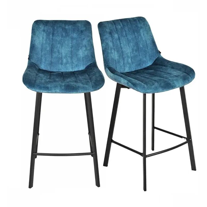 Meubletmoi - Lot 2 tabourets de bar velours bleu canard pieds métal noir – nany 2