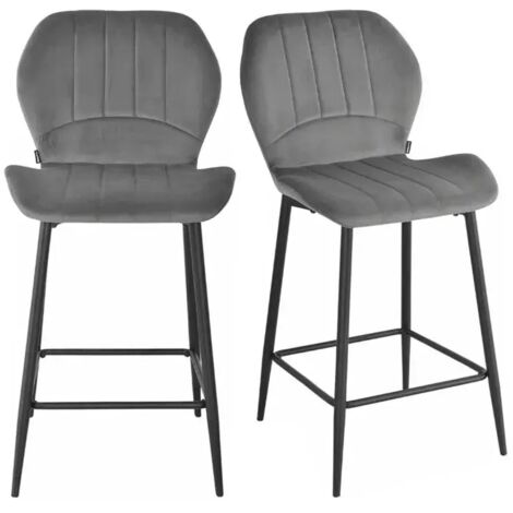 Lot 2 tabourets de bar velours gris foncé pieds métal - EMILIO 2