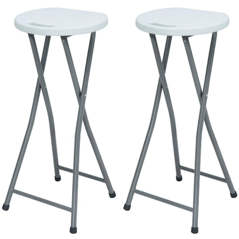 Thinia Home - Lot 2 Tabourets hauts pliants Blanc 30x76cm