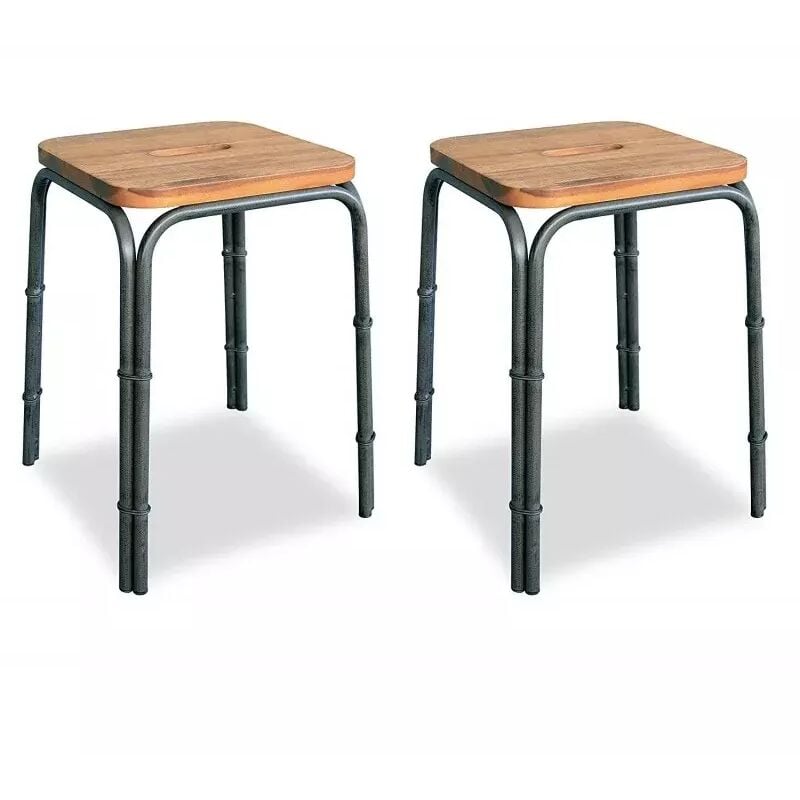 Meubletmoi - Lot 2 tabourets 45 cm bois d'acacia et métal - workshop