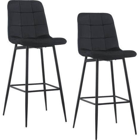 Lot 2 tabourets velours VELVETTE, structure noire, dossier et repose-pieds  Couleur: Noir