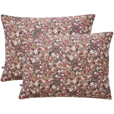 Lot 2 taies 50 x 70 cm en gaze de coton camel et fleuri - ISABELA 1