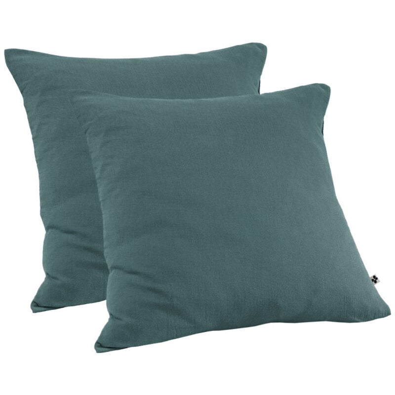 Lot 2 taies oreillers 60x60 double gaze de coton bleu canard - pepa 1