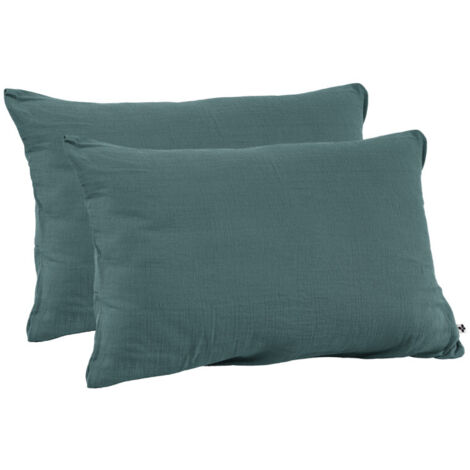 Lot 2 taies oreillers 50x70 double gaze de coton bleu canard - PEPA 2