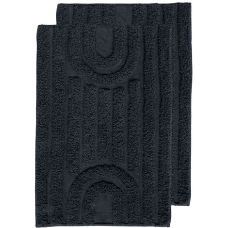 Lot 2 tapis de salle de bain 40 x 60 cm coton gris et motifs - GEORGES