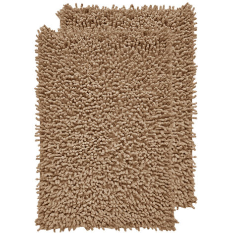 Lot 2 tapis de salle de bain 40 x 60 cm en coton beige - NAPOLEON