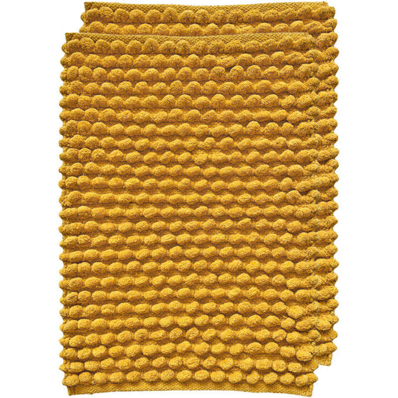 Lot 2 tapis de salle de bain 40 x 60 cm pompon moutarde - marie