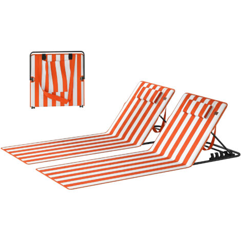 Lot 2 Transats Pliables Portables, Plage, Dossier Réglable, Orange
