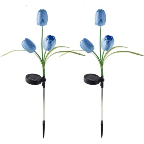 Lot 2 Tulipes Solaires Bleues – À Planter – LED Étanches – Déco Jardin, Allée, Terrasse