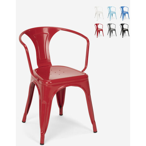 Lot 20 chaises style Tolix Industrial avec accoudoirs en acier pour cuisine et bar Steel Arm  Couleur: Rouge