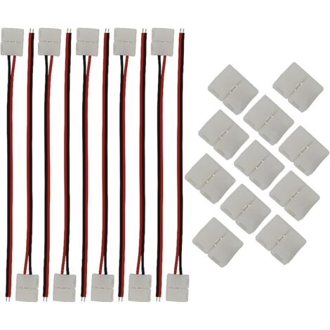 Lot 20 connecteurs pour bande lumineuse LED comprenant un fil connexion sans soudure LED à 2 broches 8 mm large, un connecteur de bande LED à 2 broches pour SMD2835, des bandes LED RVB 3528