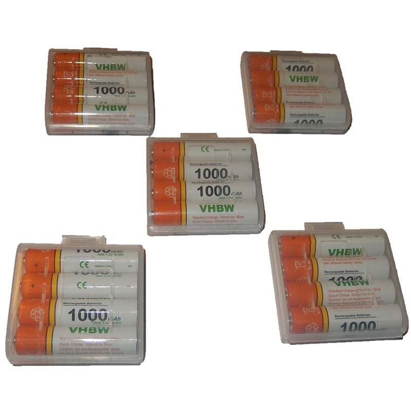 Lot 20 piles rechargeables vhbw AAA, Micro, R3, HR03 1000mAh pour Panasonic KX-TG6422G, KX-TG6521, KX-TG6521G, KX-TG6521GB, KX-TG6522, KX-TG6522GB