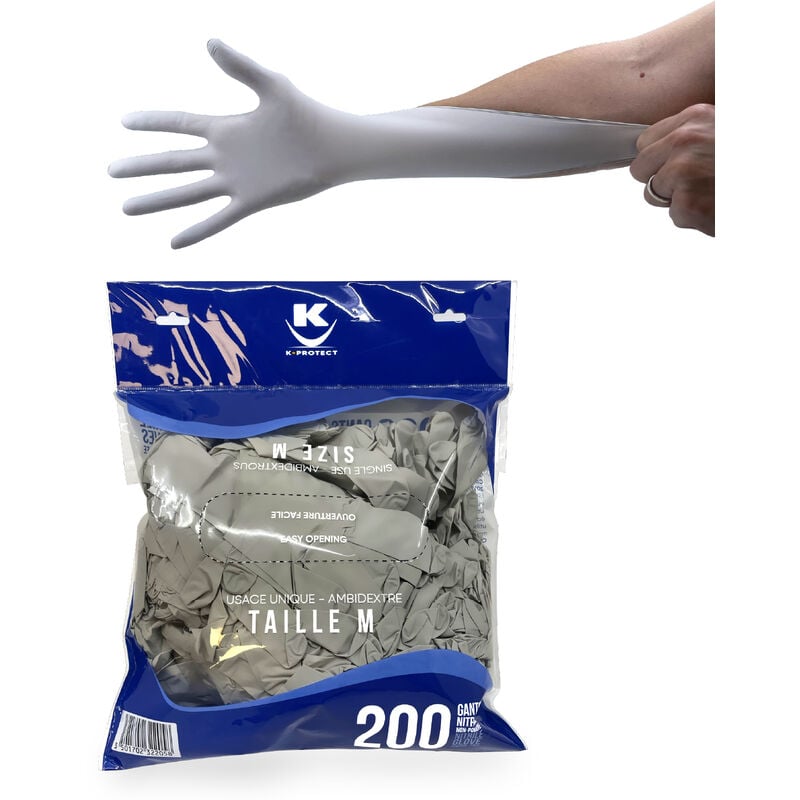 Lot 200 Gants Nitrile Non Poudré Sans Latex - Usage Unique - Ambidextre - Qualité Supérieure - Taille m - Keli