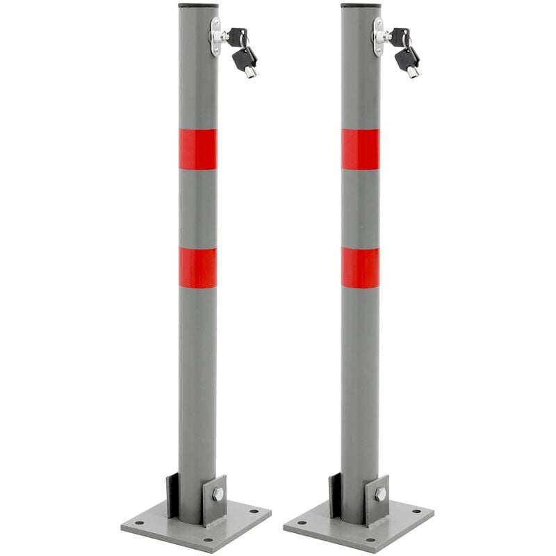 2x Barrière de Parking Rabattable - 71 cm - Rond - en Acier - Verrouillable avec Clés - Poteau Borne de Stationnement Pliable - Matériel de Fixation