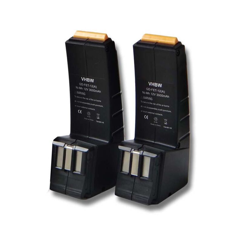 vhbw 2x Batterie compatible avec Festo / Festool CDD12E, CDD12, CCD12v, CCD12MH, CCD12FX, CCD12ES-C outil électrique (3000 mAh, NiMH, 12 V)