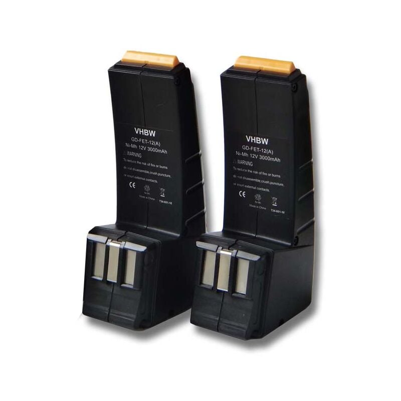 vhbw 2x Batterie compatible avec Festo / Festool CDD12FX, CDD12ESC, CDD12ES, CDD12MH outil électrique (3000 mAh, NiMH, 12 V)