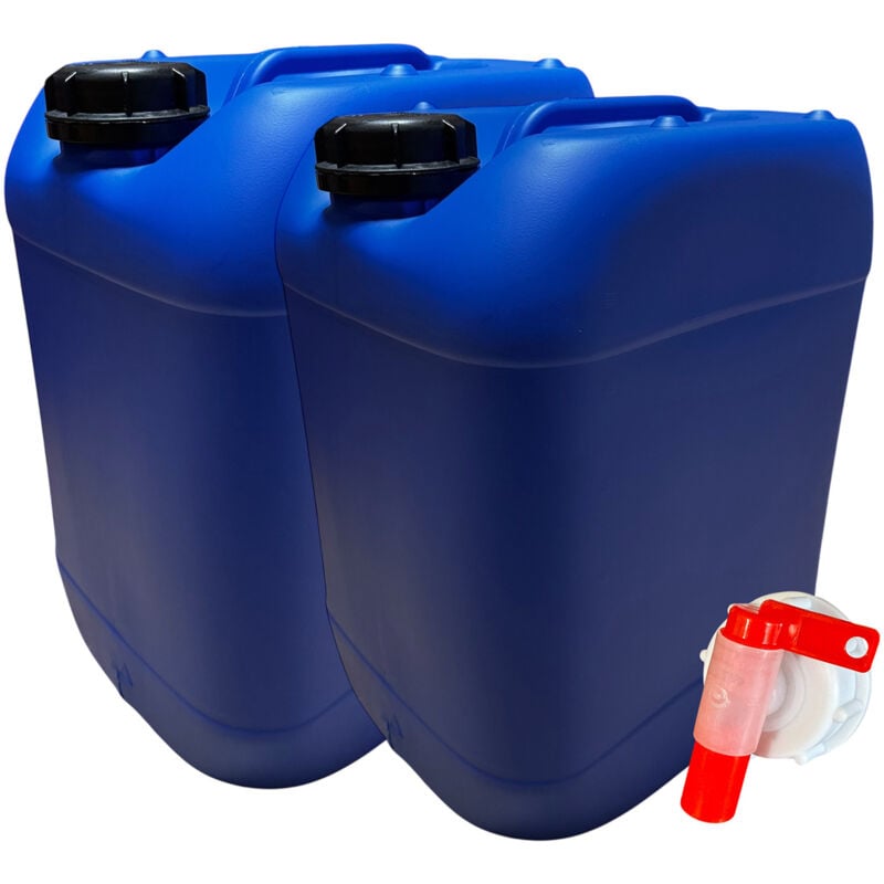 Negomix - Lot 2x Bidon Jerrican Plastique 20 Litres Bleu Bouchon din 61 + 1 Robinet Verseur