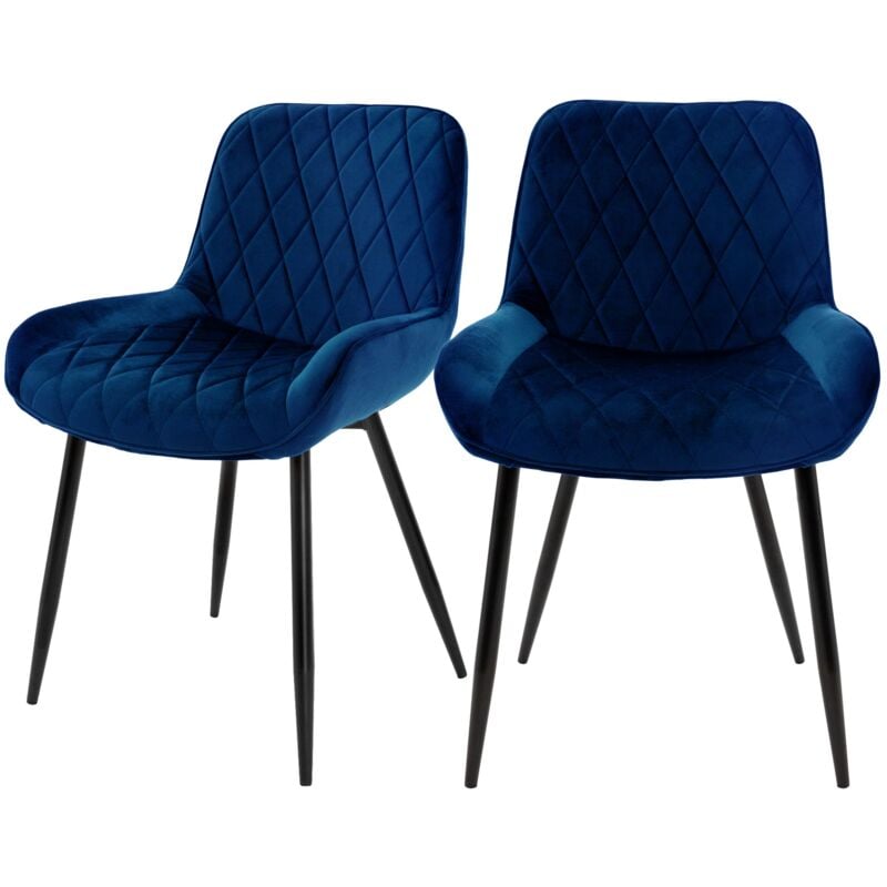 Ml-design - Lot de 2 Chaises de Salle à Manger - Bleu Foncé - Style Rétro - Assise Rembourrée Aspect Velours - Pieds en Métal Noir - Dossier et