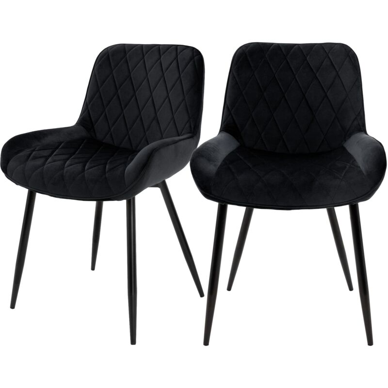 Ml-design - Lot de 2 Chaises de Salle à Manger - Noir - Style Rétro - Assise Rembourrée Aspect Velours - Pieds en Métal Noir - avec Dossier et