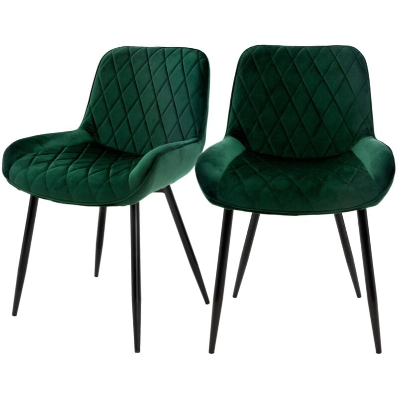 Ml-design - Lot de 2 Chaises de Salle à Manger - Vert- Style Rétro - Assise Rembourrée Aspect Velours - Pieds en Métal Noir - avec Dossier et