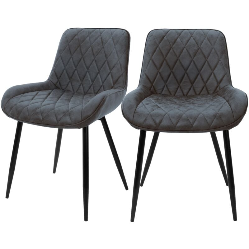 ML-Design Lot de 2 Chaises de Salle à Manger - Anthracite - Style Rétro - Assise Rembourrée Aspect Velours - Pieds en Métal Noir - Dossier et