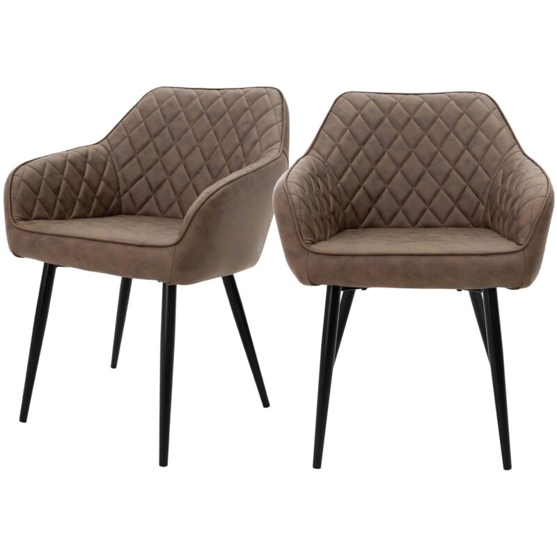 Ml-design - Lot 2x Chaises de Salle à Manger - Marron - Style Rétro - Dossier/Accoudoirs Rembourrée Aspect Velours - Pieds en Métal Noir - Chaise