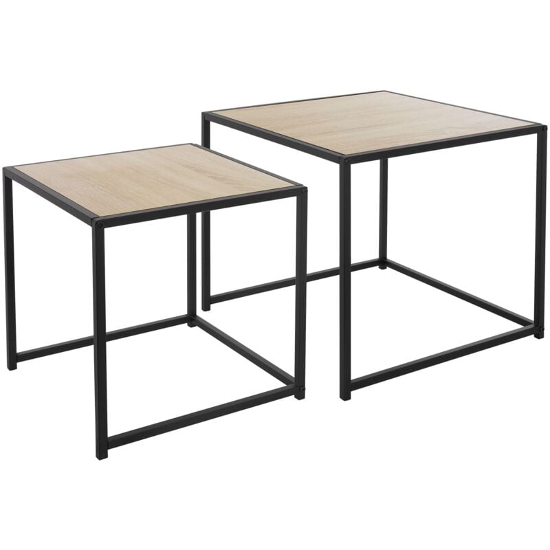 Ml-design - Table d'Appoint, Set 2x Tables 40x40x40/50x50x45 cm, Carré, Noir/Imitation Chêne, Châssis Métallique, Empilable, Décorative, Set de