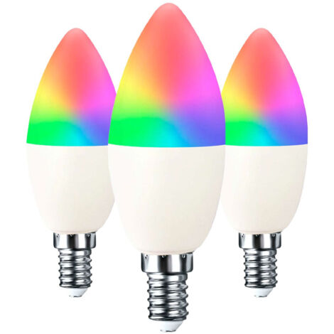 Lot 3 Ampoules LED Bougie Smart WiFi E14 5W Equi.35W 450lm RGBWW Dimmable via Smartphone/APP 25000H 7hSevenOn Premium