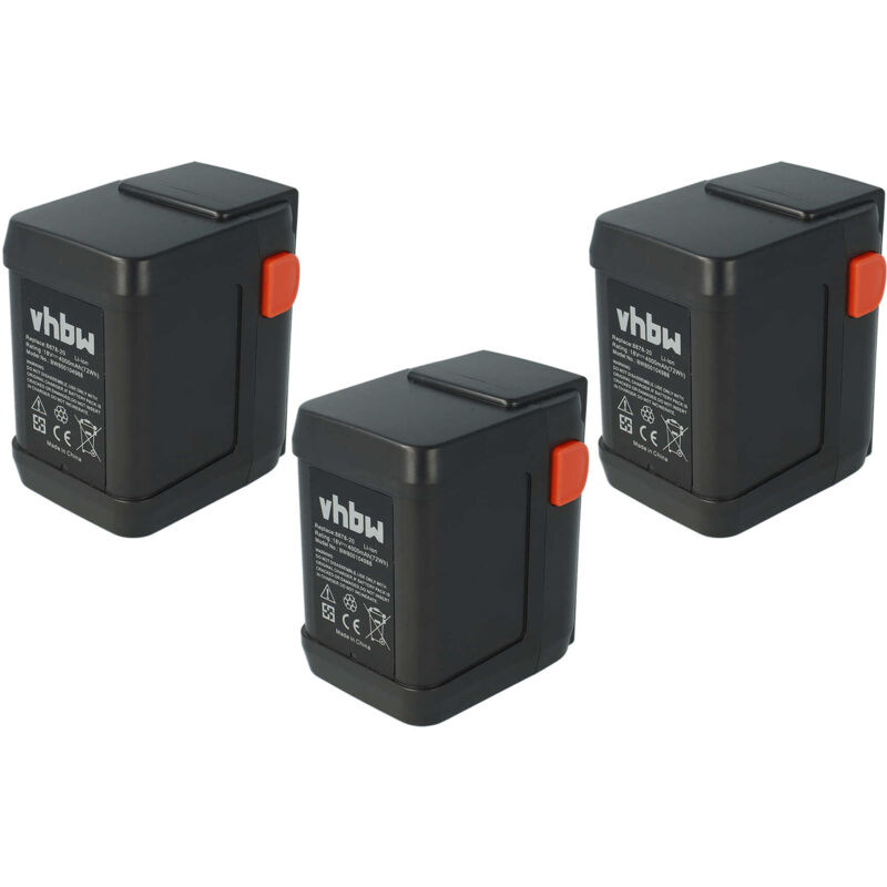 Vhbw - Lot 3 batteries Li-Ion 4000mAh (18V) pour outils coupe-bordures Gardena AccuCut 450 Li (8841) comme 8835-U, 8835-20, 8839, 8839-20.