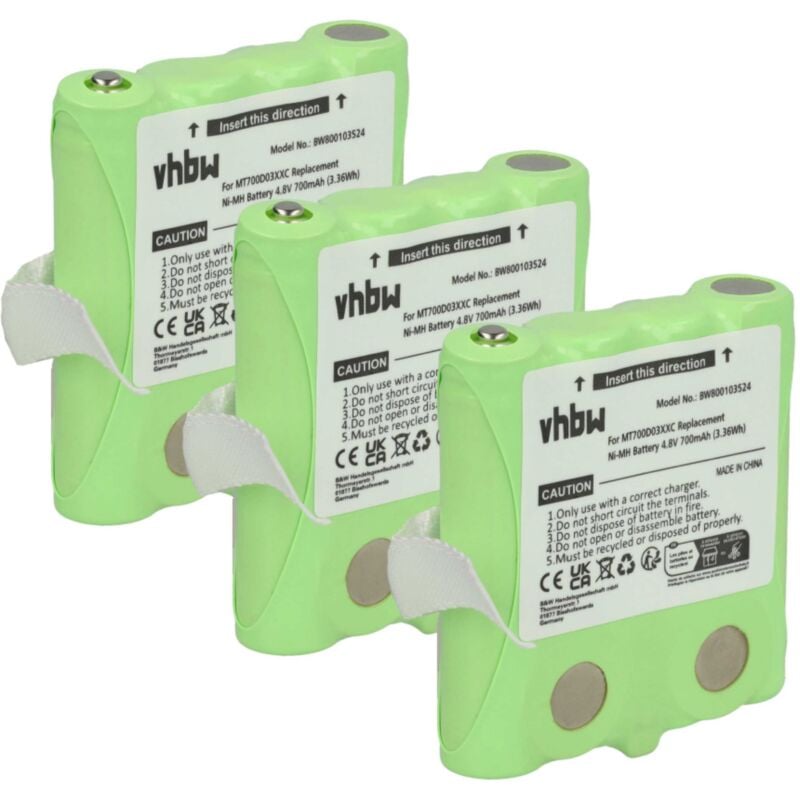 Vhbw - 3x Batterie compatible avec DeTeWe Outdoor pmr 8000, Simvalley WT-100 radio talkie-walkie (700mAh, 4,8V, NiMH) - Remplacement pour PX-175-675