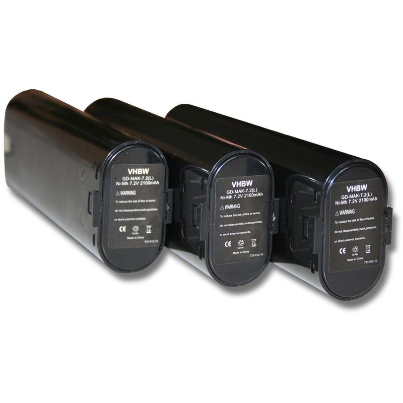 3x Batteries compatible avec Mikrofyn Mikrolaser ml 10LD, ml 10X, ml 11LD, ml 11X, ml 13X, ML-14i outil électrique (2100 mAh, NiMH, 7,2 v) - Vhbw