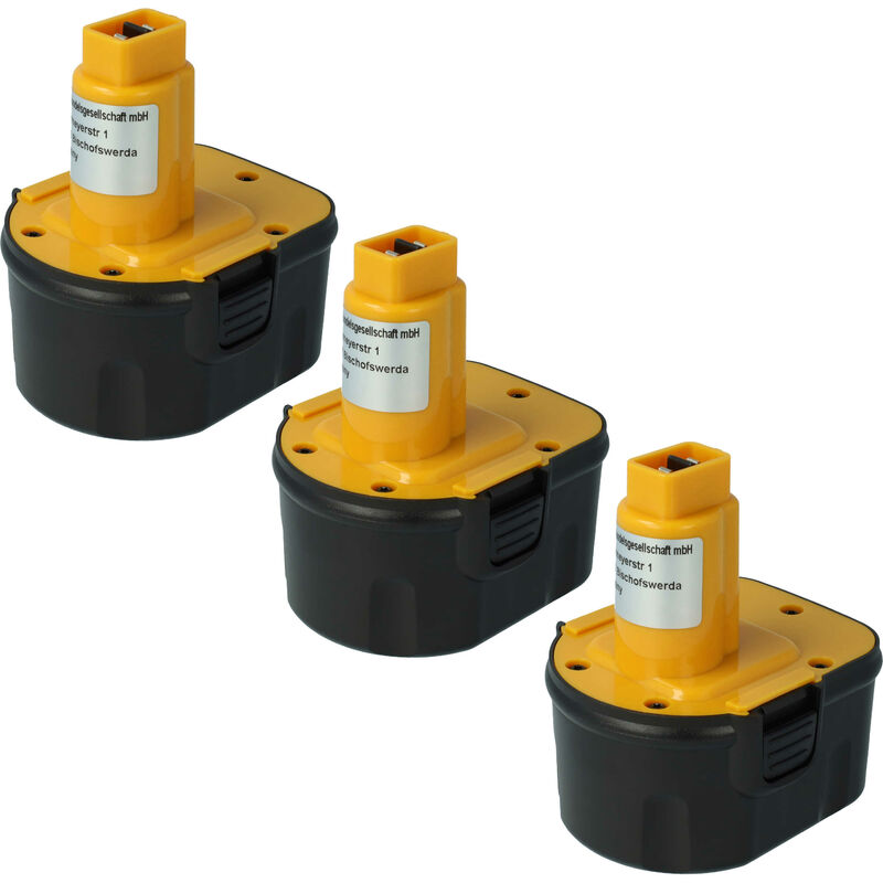 Lot 3 batteries Ni-MI Vhbw 2000mAh (12V) pour outils Dewalt 152250-27, 2802, 2802K, 2812B, 2812K, 2832K comme Dewalt DC9071, DE9037, DE9071, DE9074.