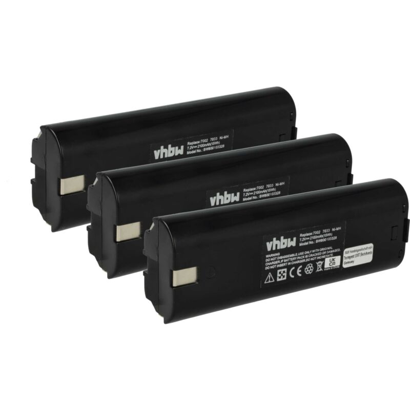 Vhbw - 3x Batteries compatible avec Makita DA3000DW, DA301D, DA301DW, DA302D, DA302DW, DA302DWB outil électrique (2100 mAh, NiMH, 7,2 v)