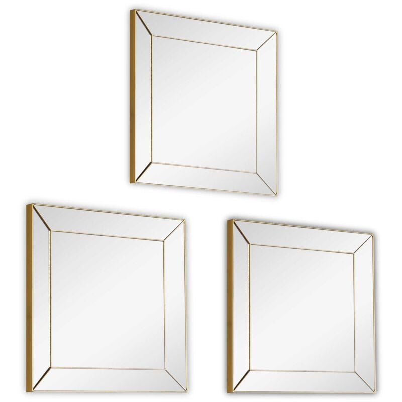 Boite A Design - Miroir déco design, Lot 3 miroirs décoratifs 30 x 30 cm Alexa Or en Verre