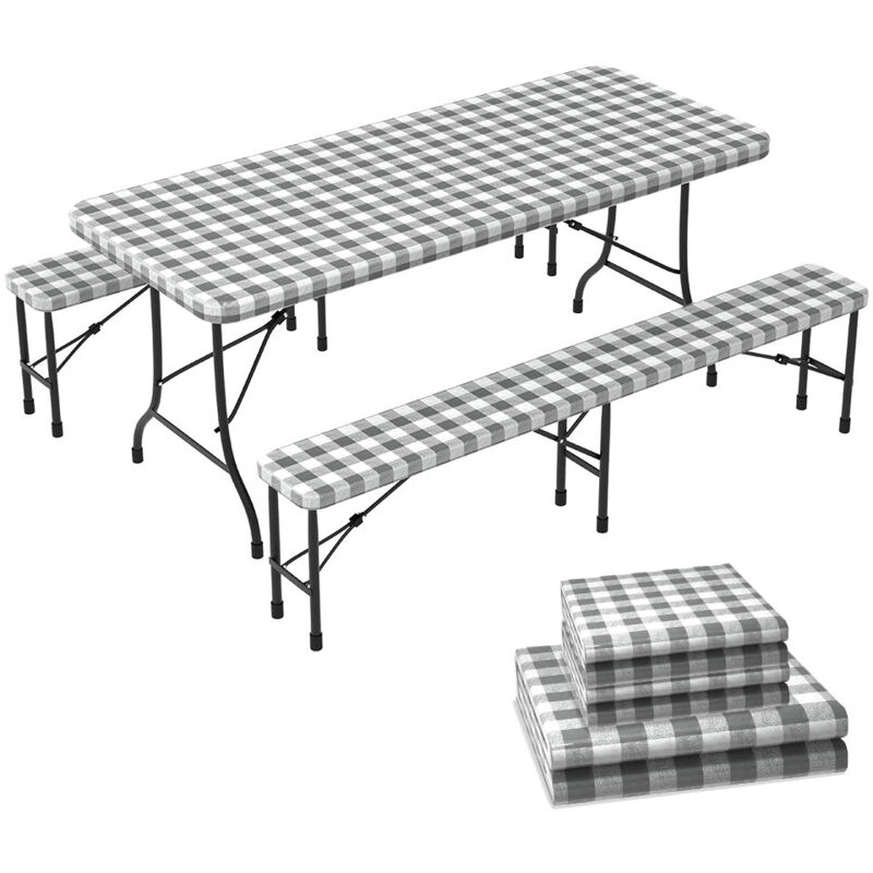Lot de 3 Nappes élastiques en vinyle avec doublure en flanelle - imperméable et anti-tache - housse pour table et banc - Vounot