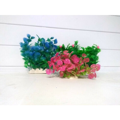 Lot 3 Plantes Plastiques Déco Aquariums: Verte, Rose & Bleue