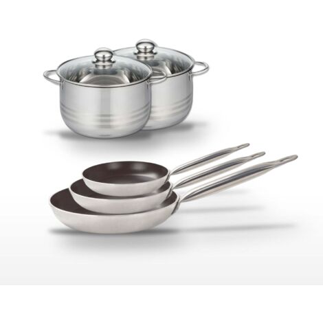 Lot 3 Poêles 24/28/32 cm et 2 Faitouts 20/24 cm Elo Bistro Line